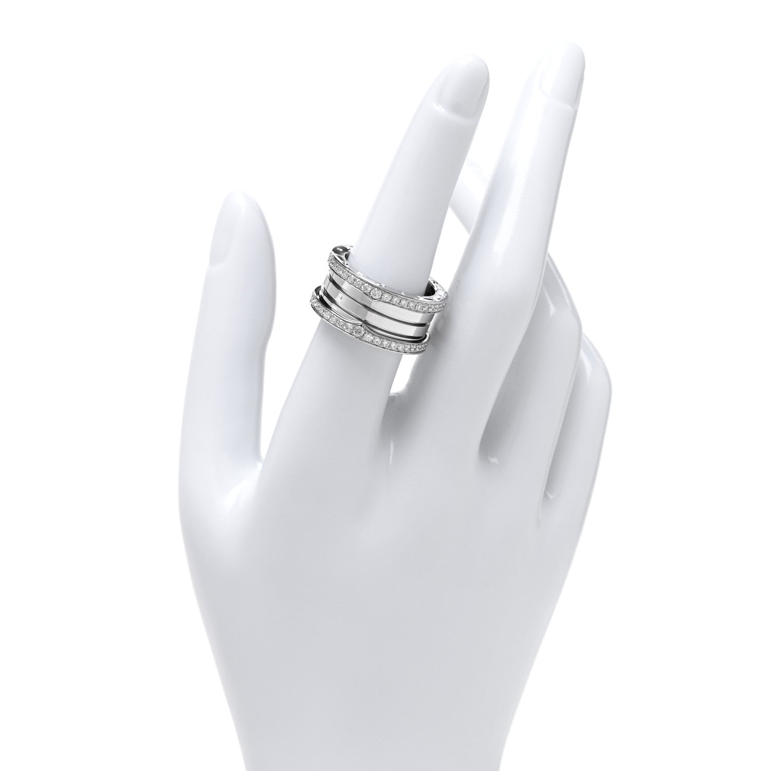18K White Gold Diamond B.Zero1 Four-Band Pave Ring 56 7.5