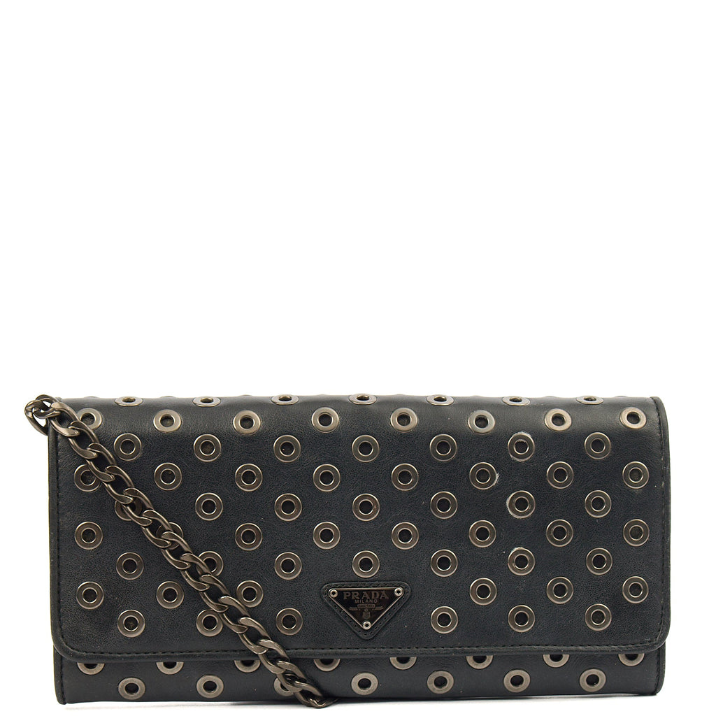 Prada Cross Body Wallet On Chain in Black, Calfskin