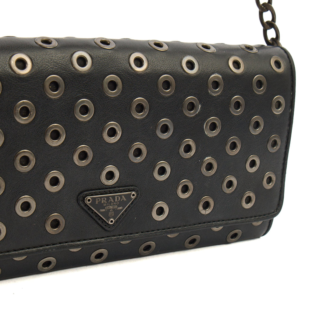 Prada Cross Body Wallet On Chain in Black, Calfskin