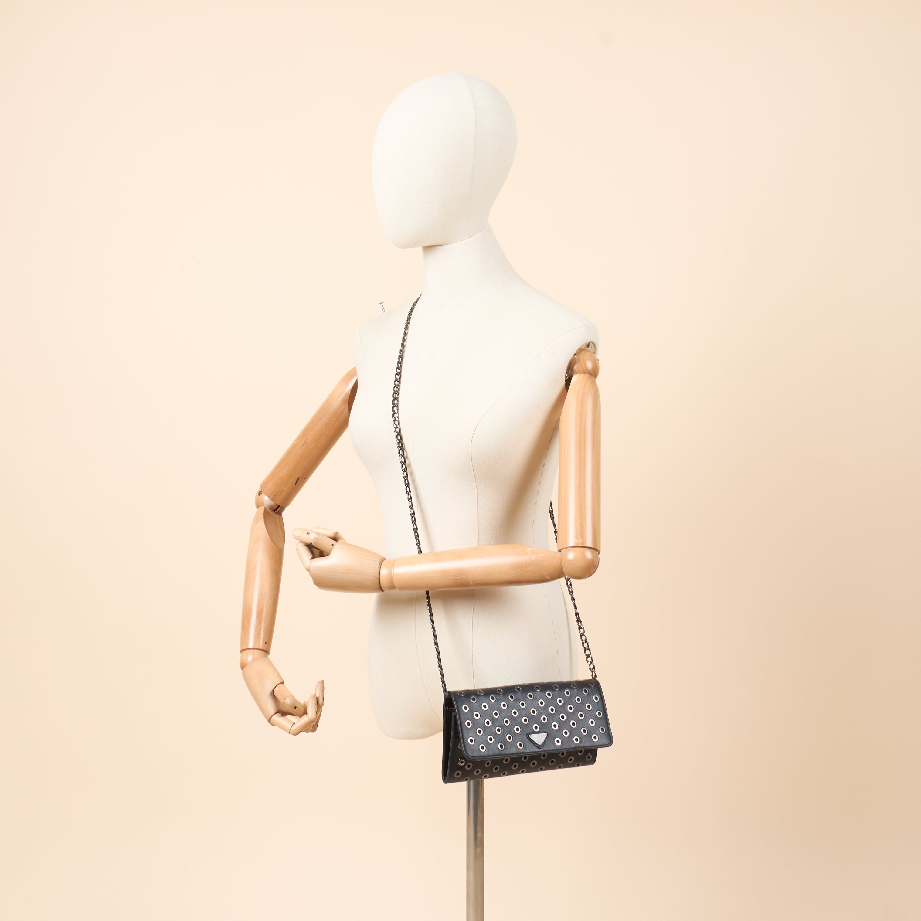 Prada Cross Body Wallet On Chain in Black, Calfskin
