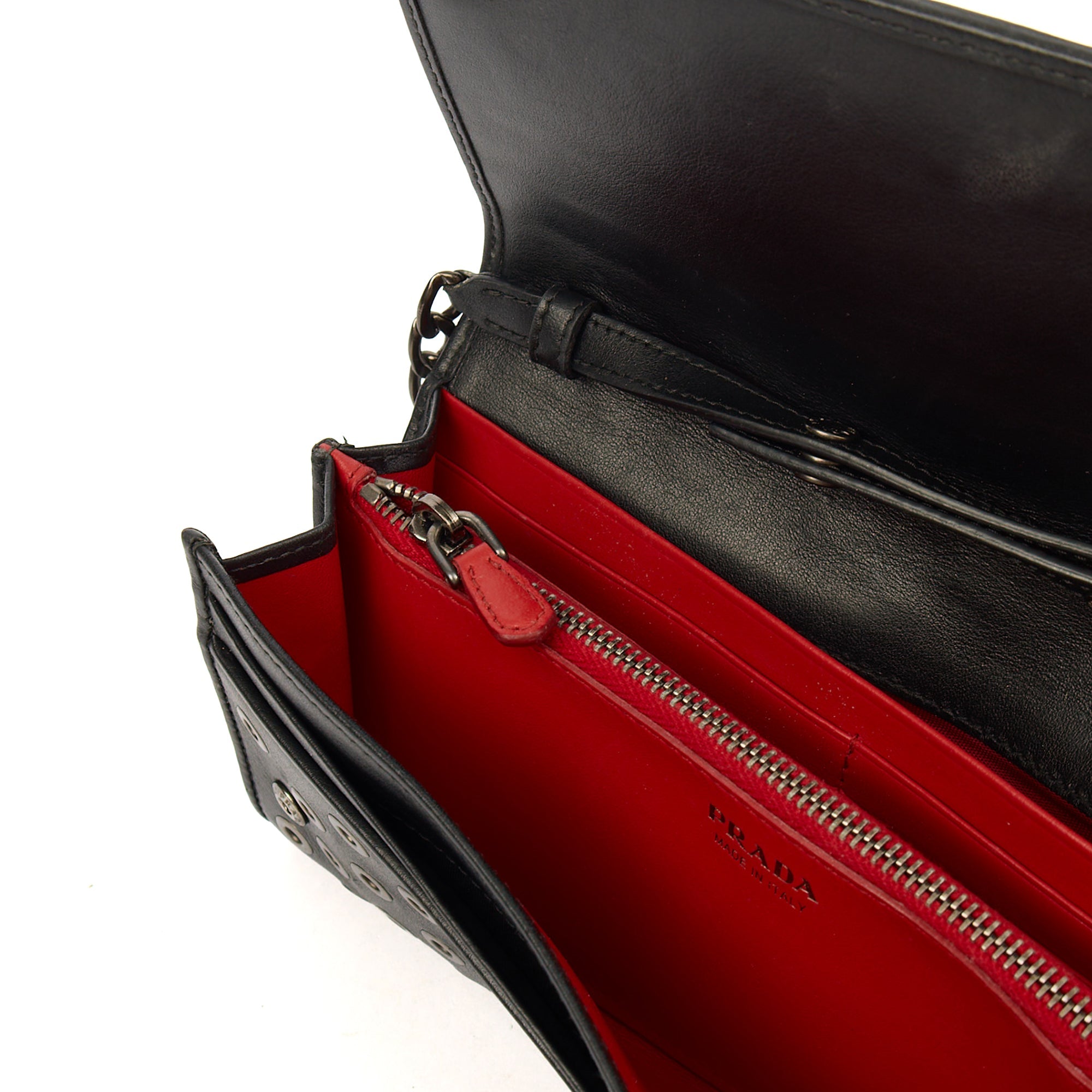 Prada Cross Body Wallet On Chain in Black, Calfskin
