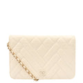 Chanel Cross Body Wallet on Chain in White, Crinkled Calfskin Leather