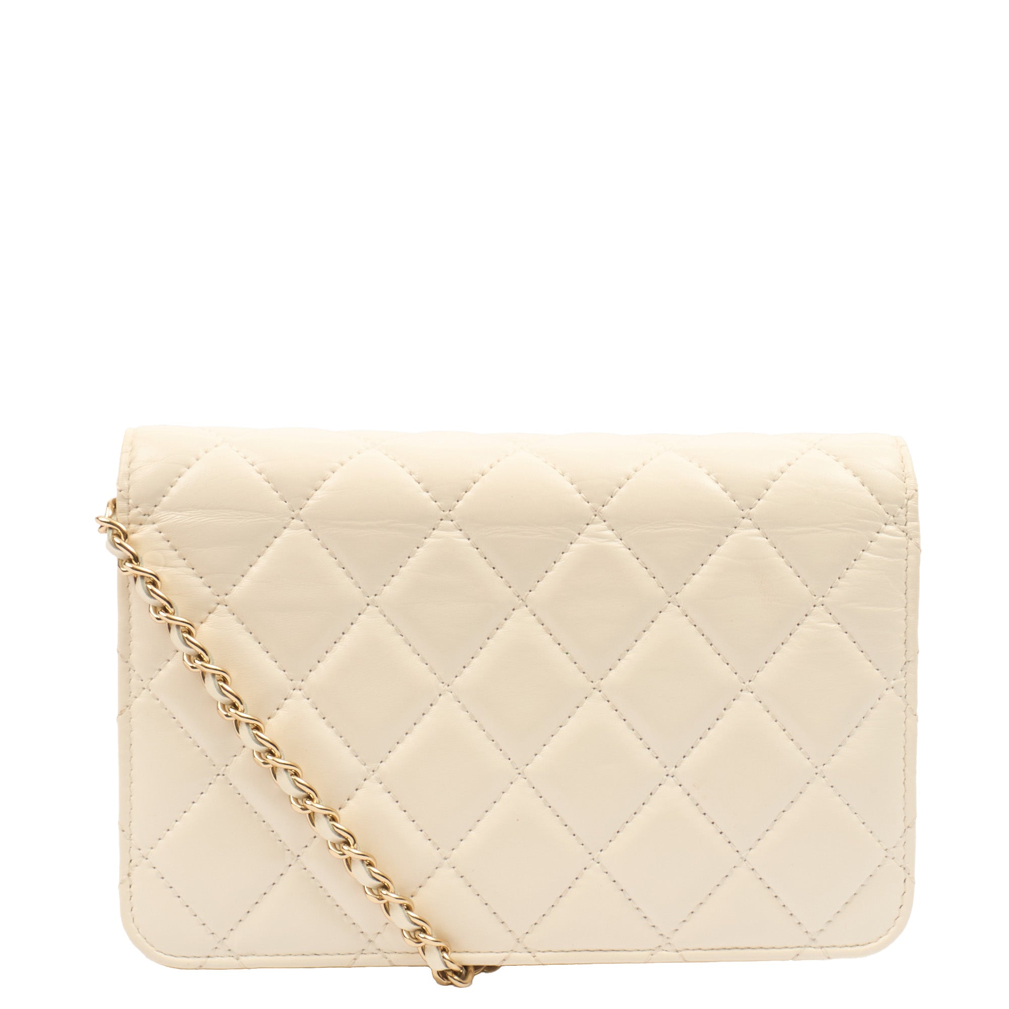 Chanel Cross Body Wallet on Chain in White, Crinkled Calfskin Leather