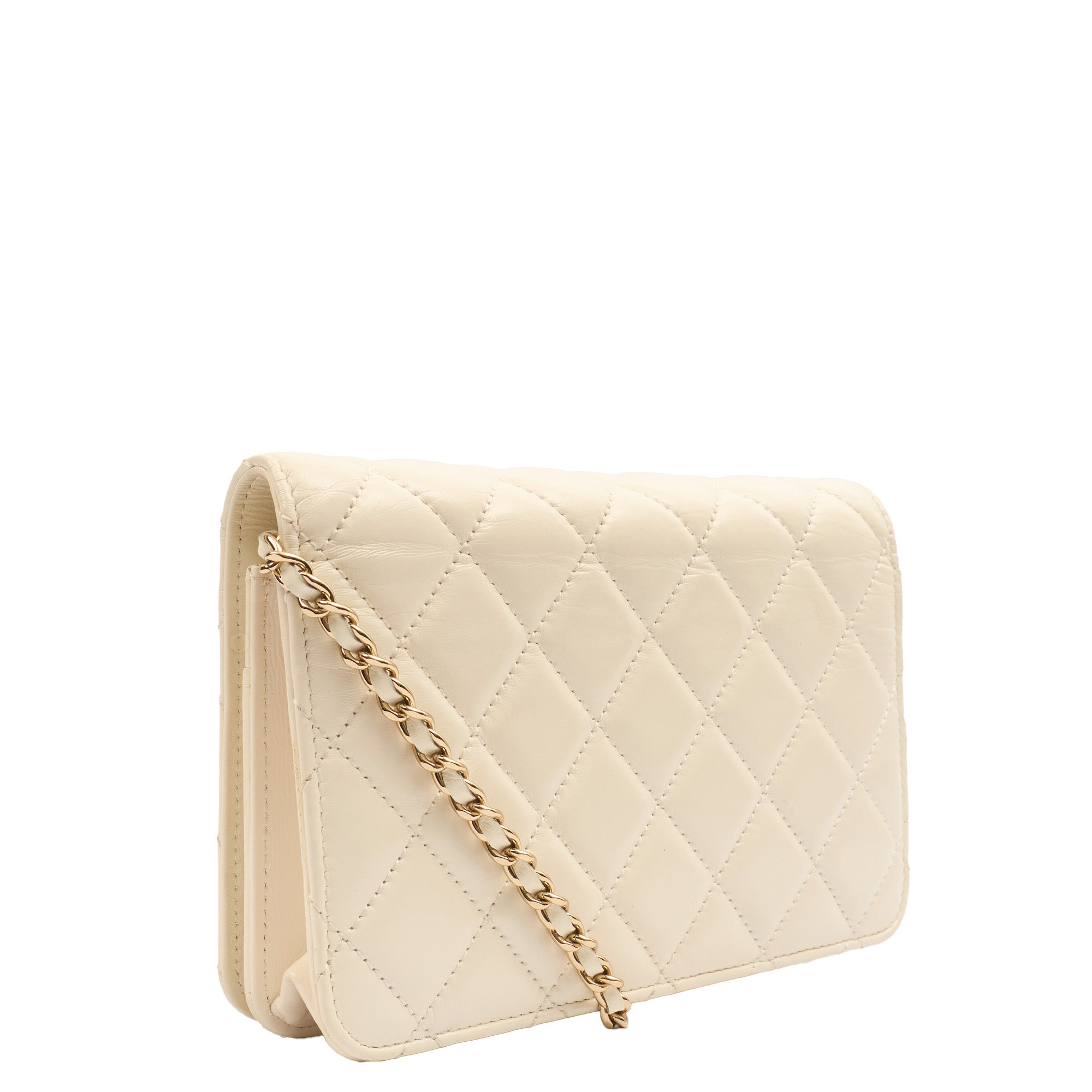Chanel Cross Body Wallet on Chain in White, Crinkled Calfskin Leather