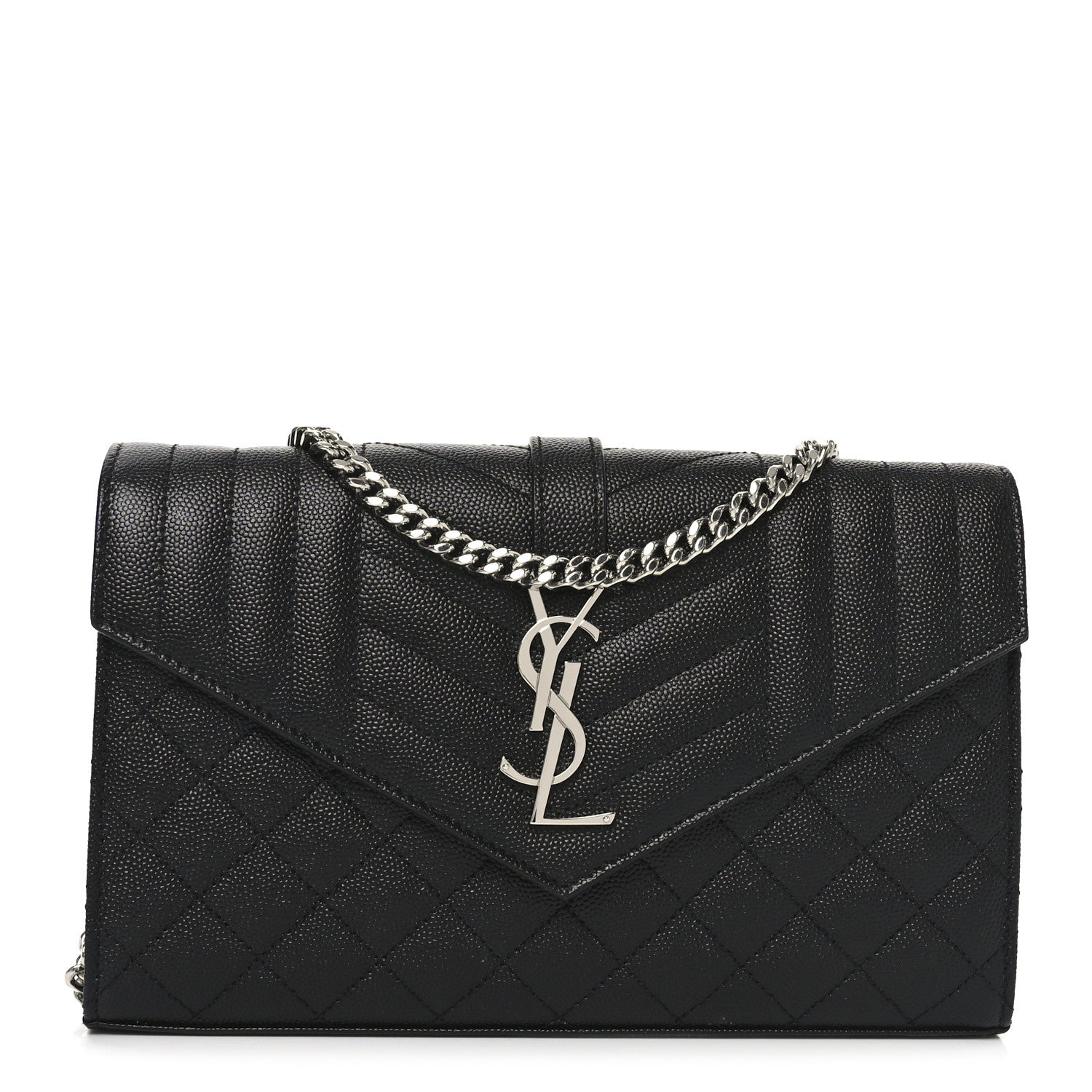 Grain De Poudre Mixed Matelasse Triquilt Monogram Chain Wallet Black
