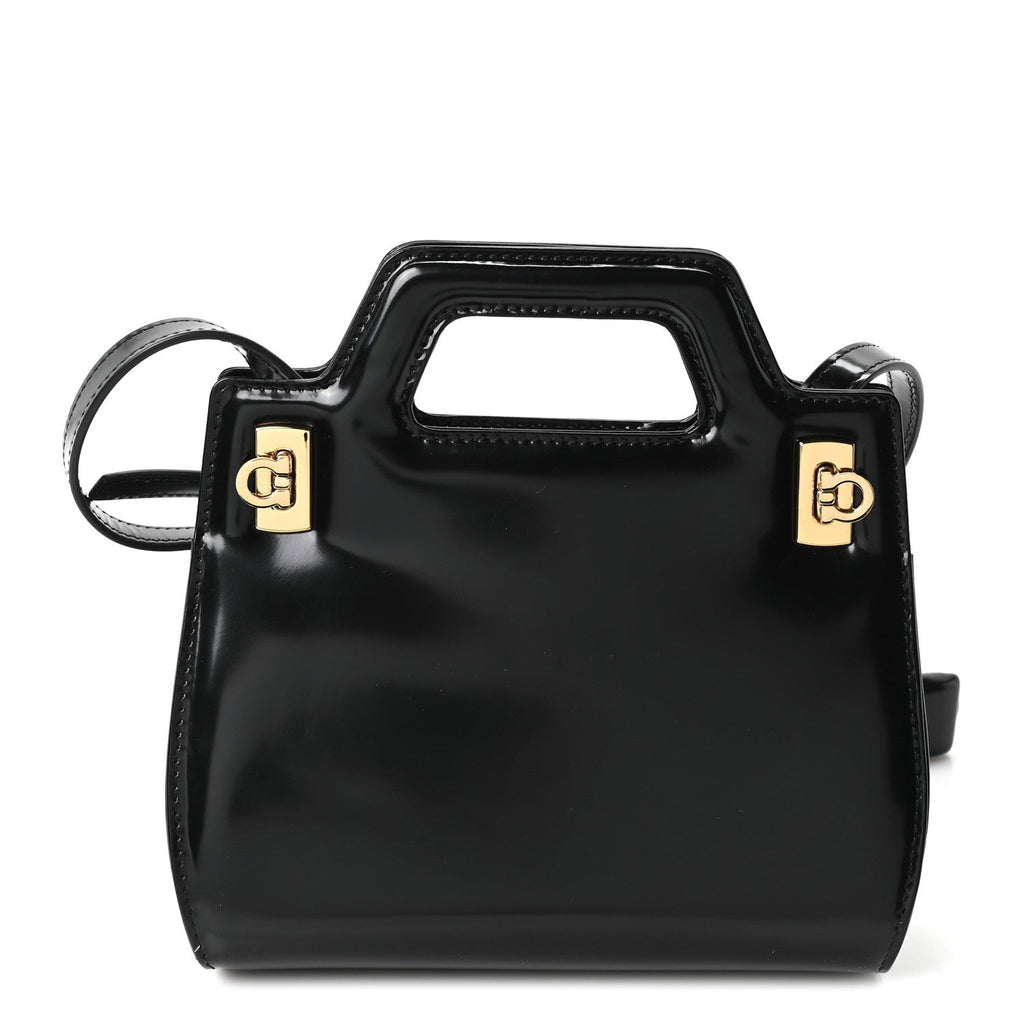Brushed Calfskin Mini Wanda Top Handle Bag Black