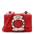 Nappa Matelasse Madras Crystal Embellished Shoulder Bag Fuoco