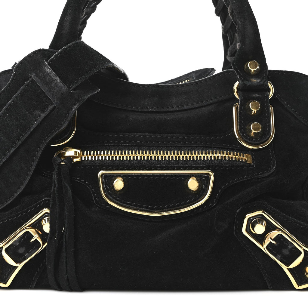 Baby Daim Suede Gold Metallic Edge Hardware Mini City Black