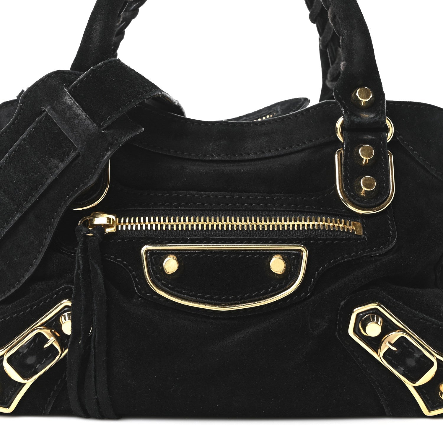 Baby Daim Suede Gold Metallic Edge Hardware Mini City Black