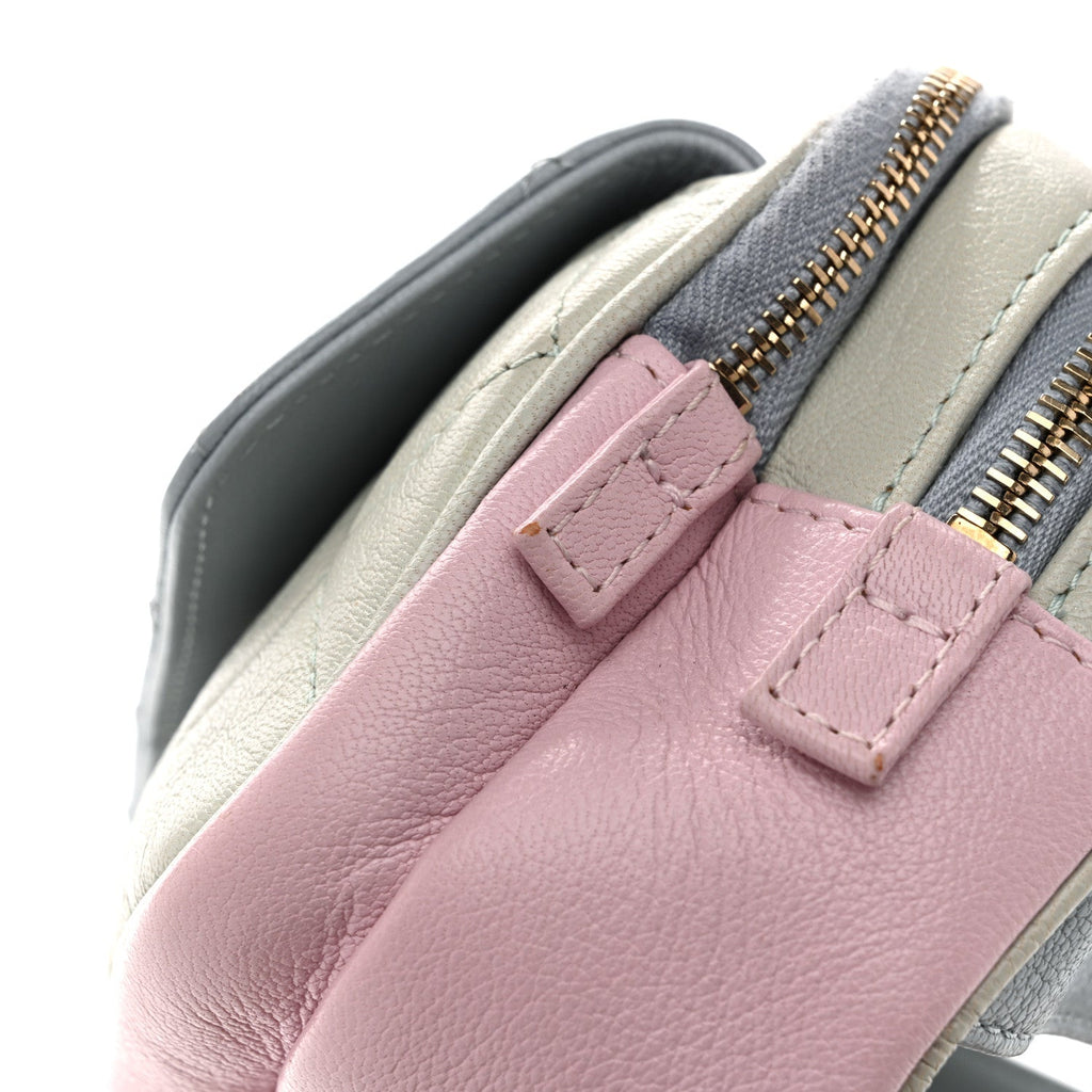 Goatskin Quilted Waist Bag Green Blue Pink