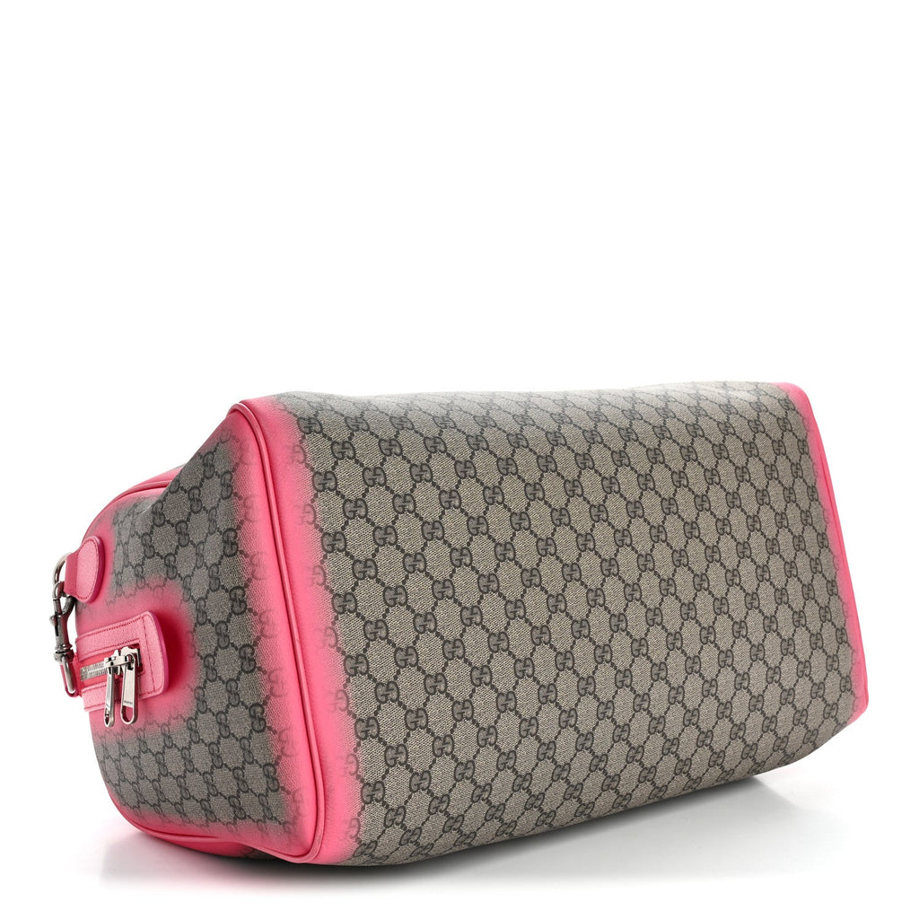 GG Supreme Monogram Textured Dollar Calfskin Airbrushed Medium Savoy Duffle Bag Pink Beige