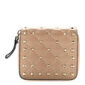Nappa Rockstud Spike Compact Zip Around Wallet Poudre
