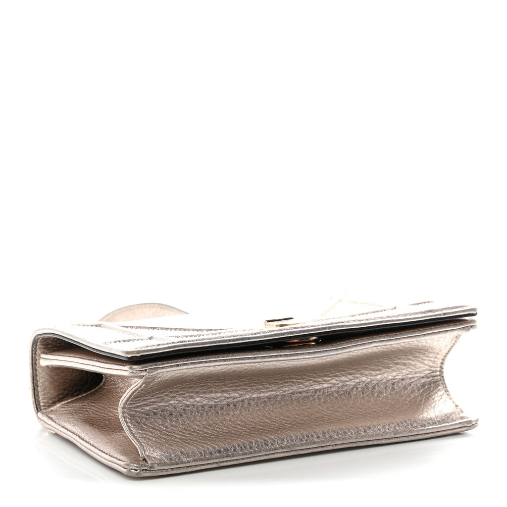 Metallic Grained Calfskin Small Diorama Flap Bag Copper