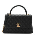 Caviar Lizard Embossed Quilted Small Coco Handle Flap Black