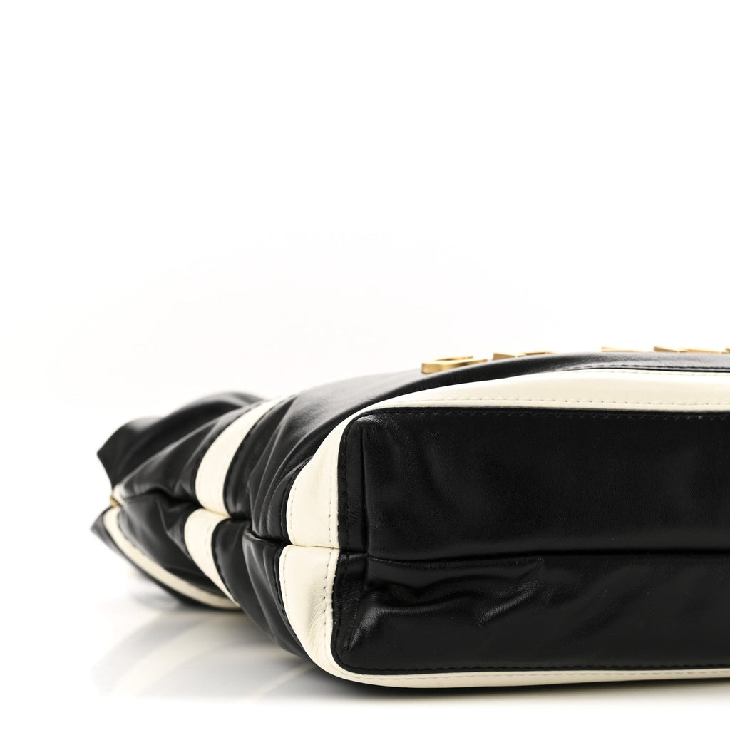 Shiny Calfskin Striped Mini Chanel 22 Black White