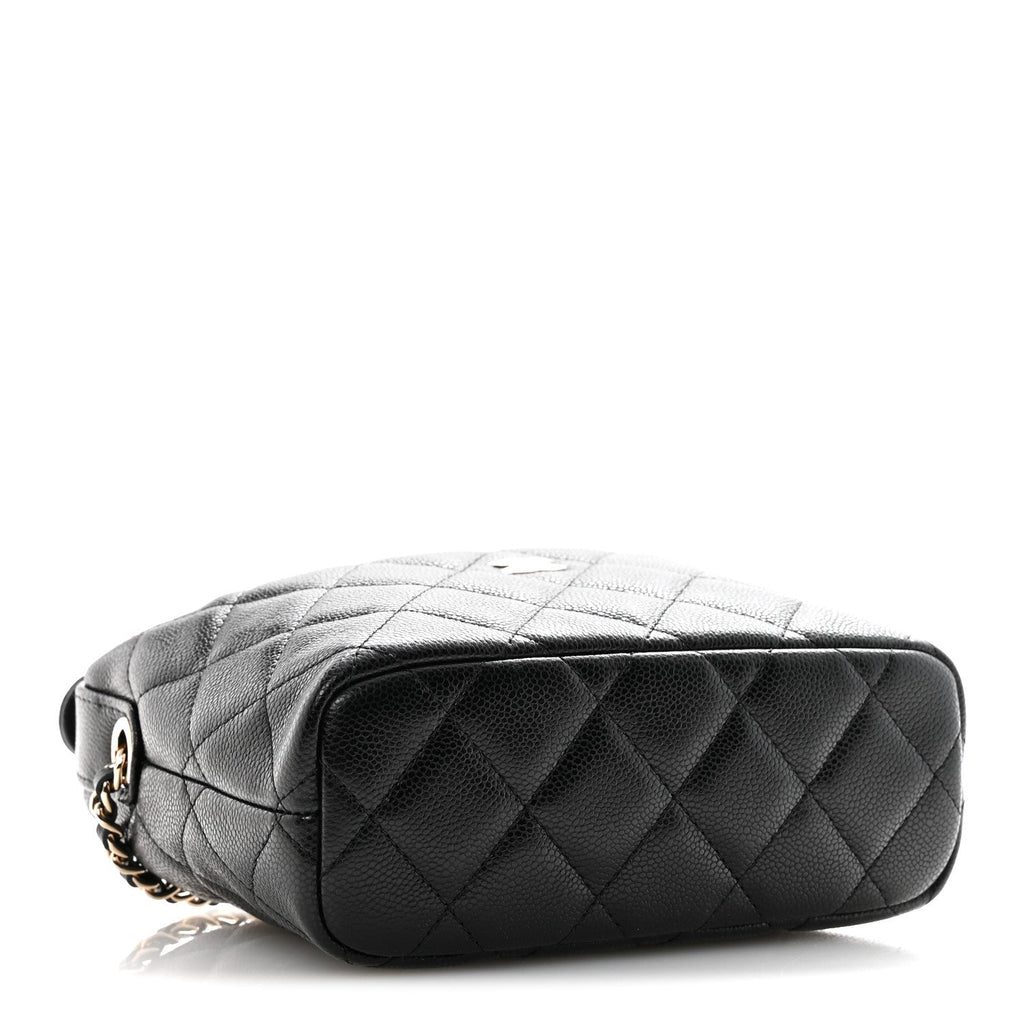 Caviar Quilted Hobo Clutch With Chain  Black