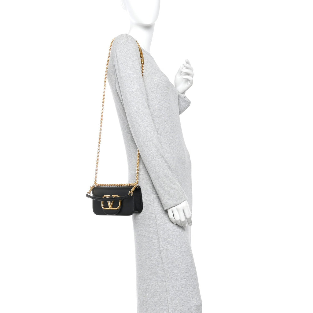 Calfskin Vlogo Small Loco Shoulder Bag Black