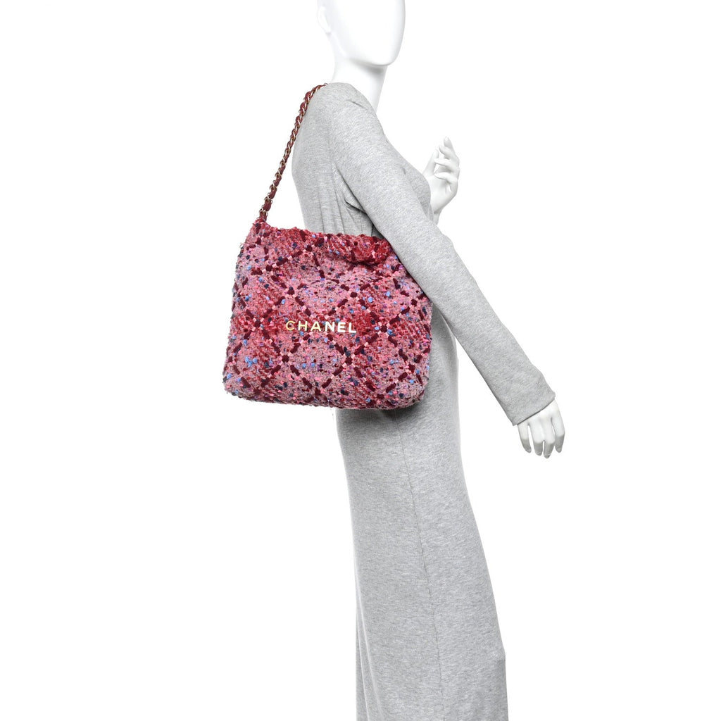 Tweed Quilted Chanel 22 Pink Burgundy