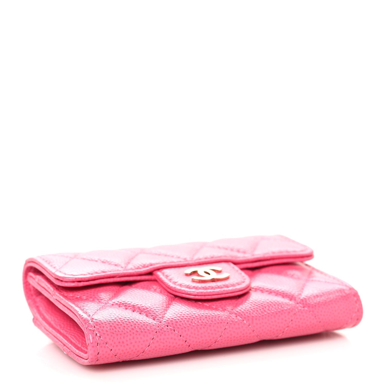 Caviar Quilted Flap  Holder Wallet Pink