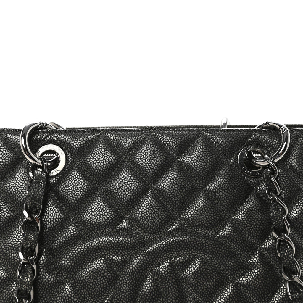 Caviar Quilted Grand Shopping Tote GST Dark Silver