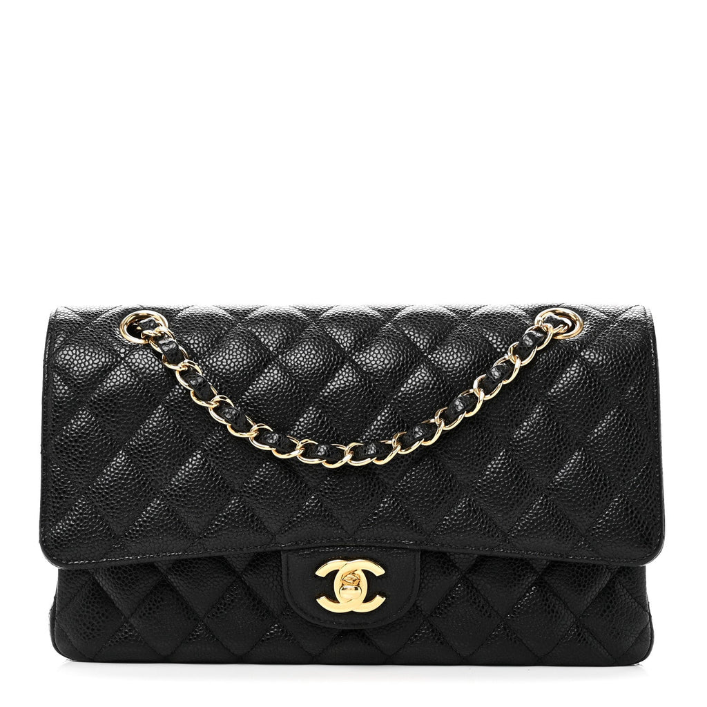 Caviar Quilted Medium Double Flap Black