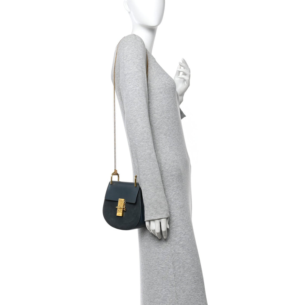 Suede Smooth Calfskin Mini Drew Shoulder Bag Cloudy Blue