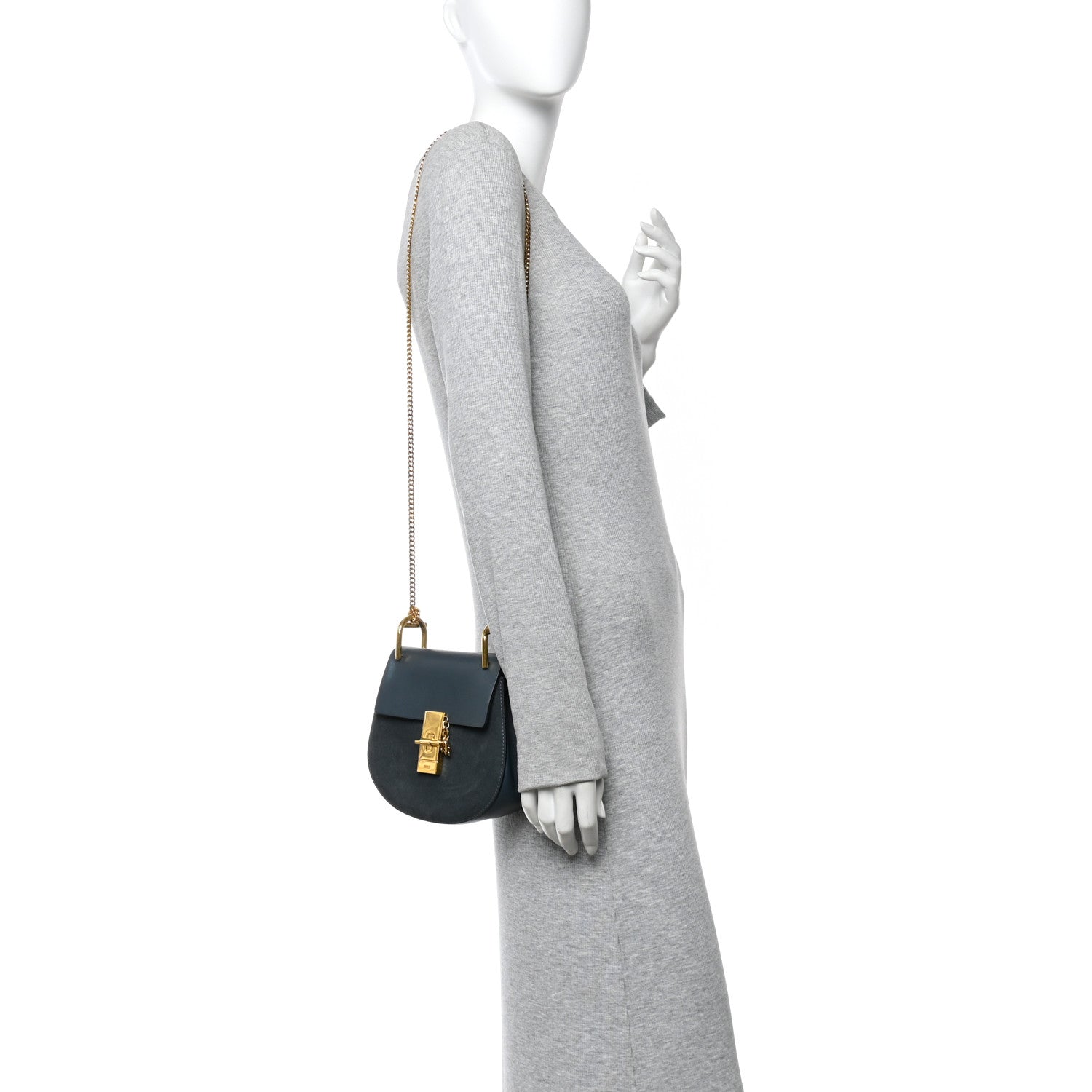 Suede Smooth Calfskin Mini Drew Shoulder Bag Cloudy Blue