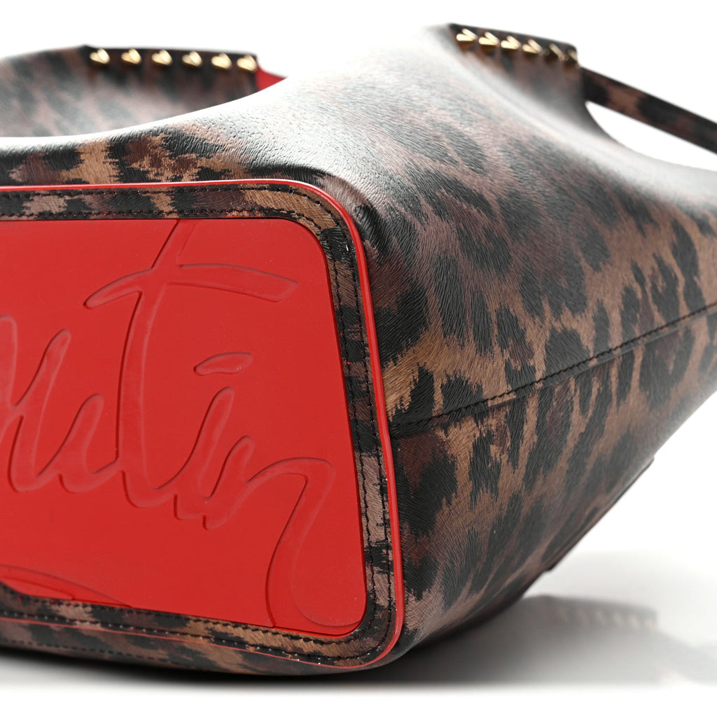Calfskin Leopard Print Spikes East West Cabata Tote Brown