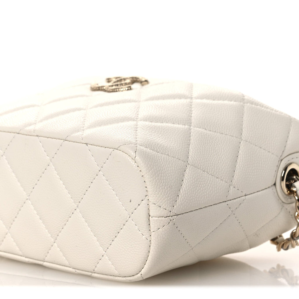 Caviar Quilted Hobo Clutch With Chain White