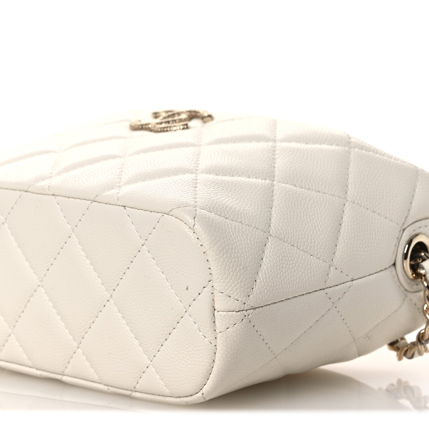 Caviar Quilted Hobo Clutch With Chain White