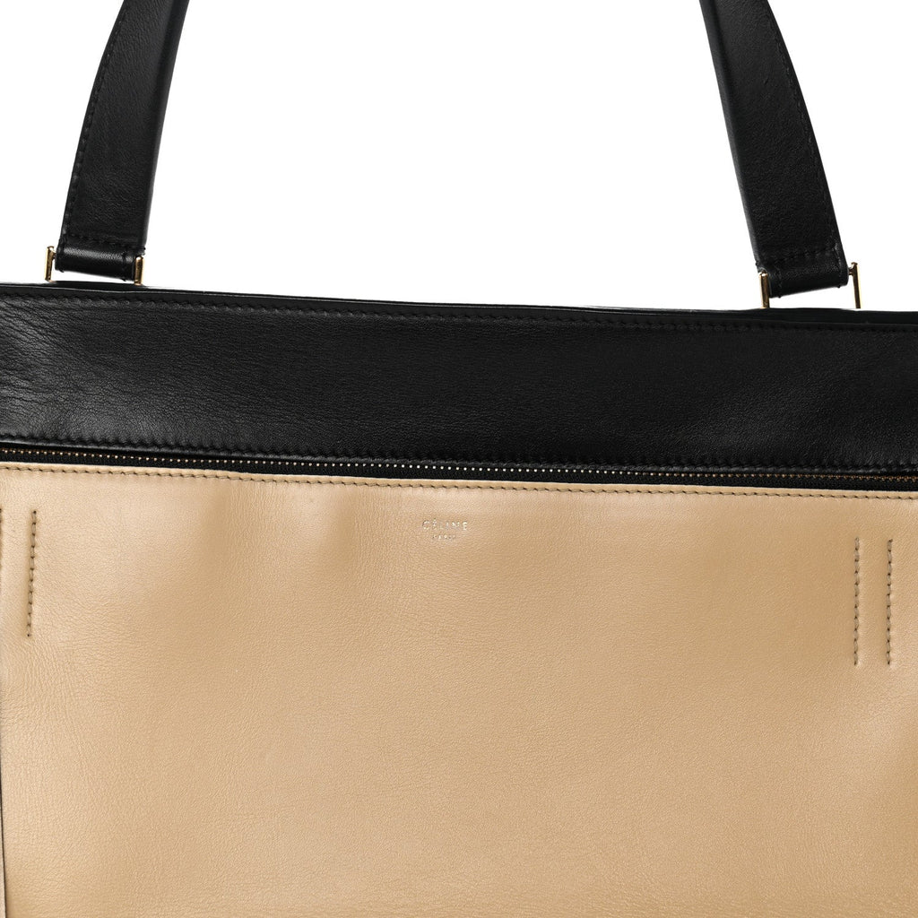 Smooth Calfskin Medium Bi-Color Edge Shoulder Bag Black Beige