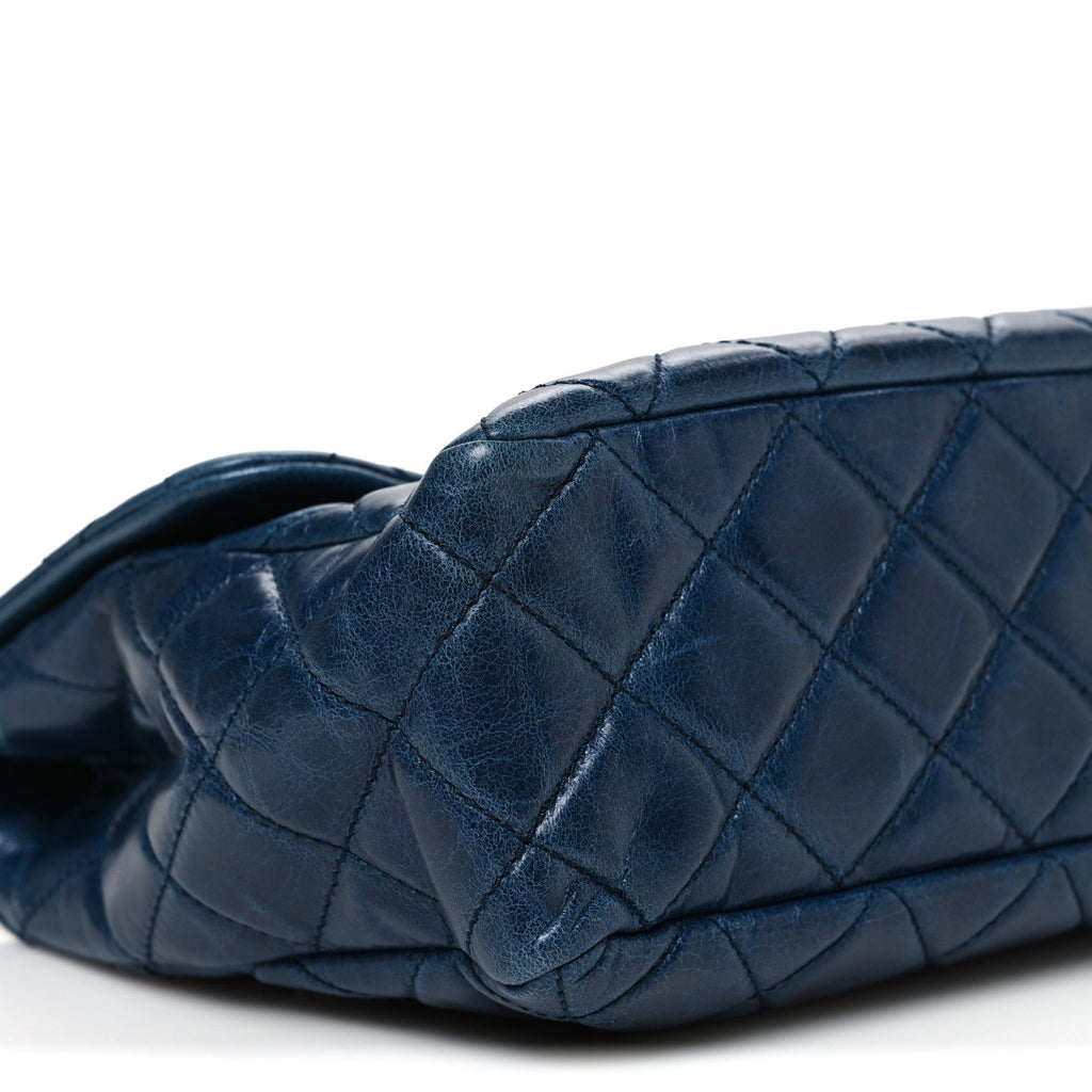 Glazed Calfskin Castle Rock Medium Flap Blue