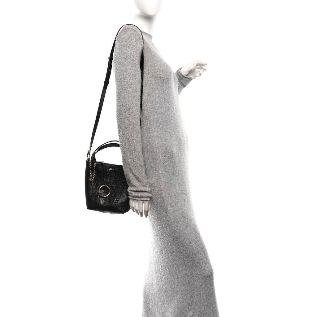 Grained Calfskin Small Spin Tote Black