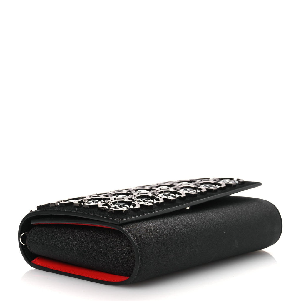 Suede Glitter Calfskin Embellished Paloma Clutch Black