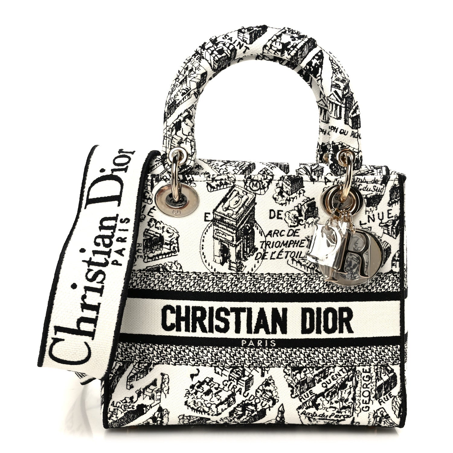 Canvas Embroidered Plan de Paris Medium Lady D-Lite White Black