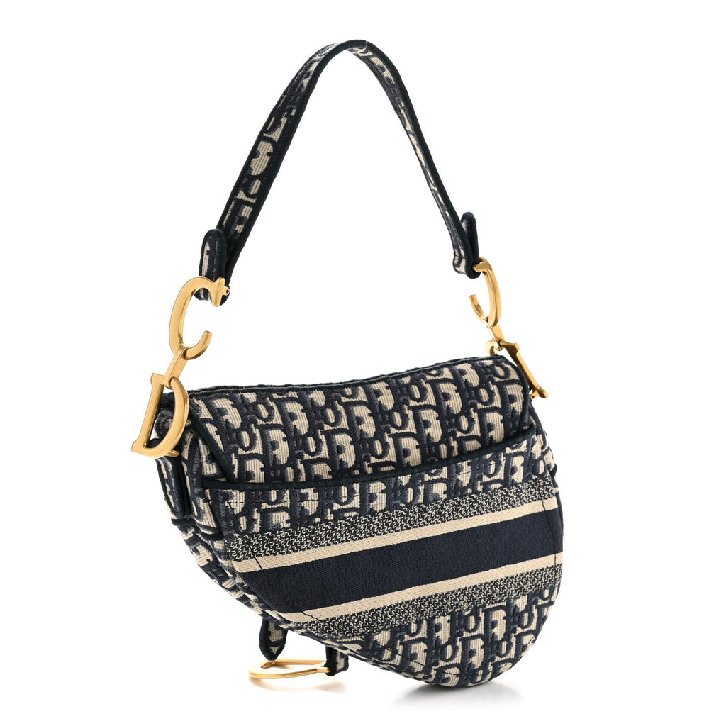 Oblique Embroidered Saddle Bag Blue