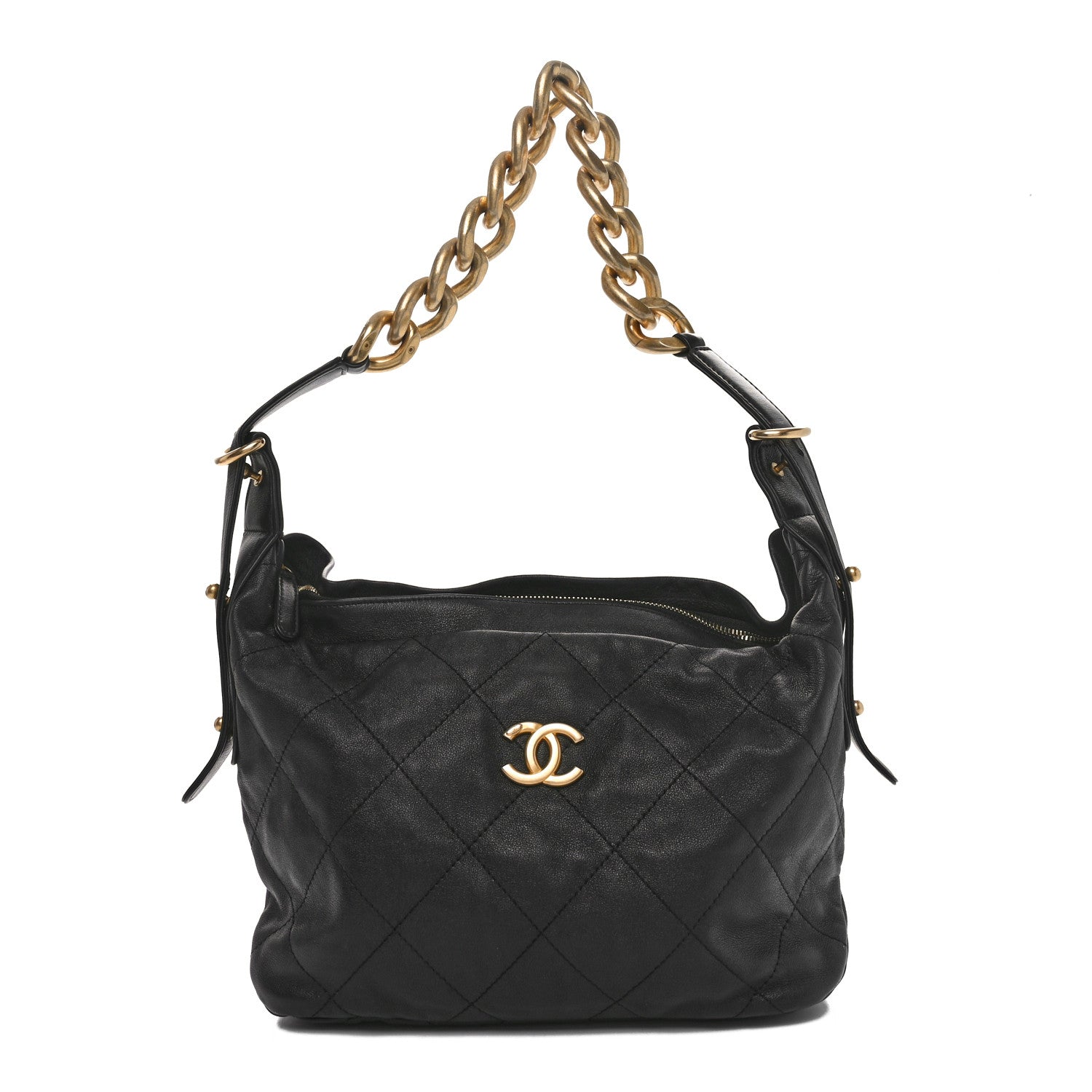 Calfskin Quilted Daily Hobo Black