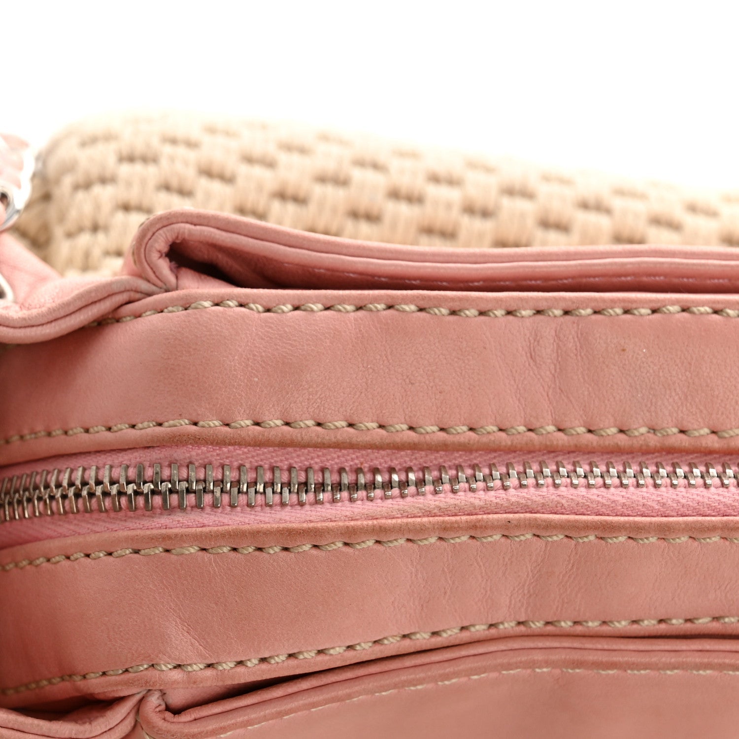 Canvas Woven Lambskin Lax Accordion Hobo Pink