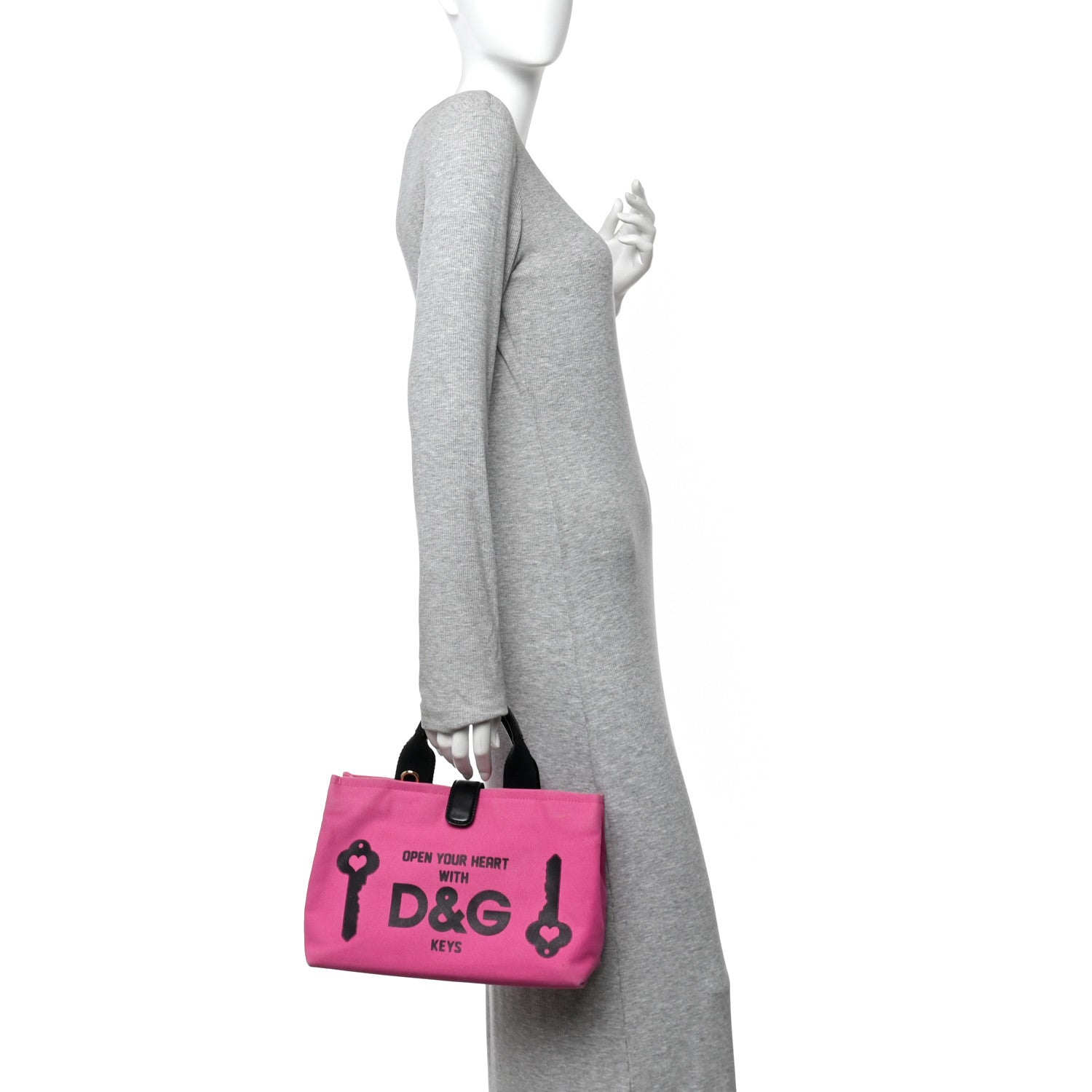 Canvas Printed Open Your Heart Tote Pink Black