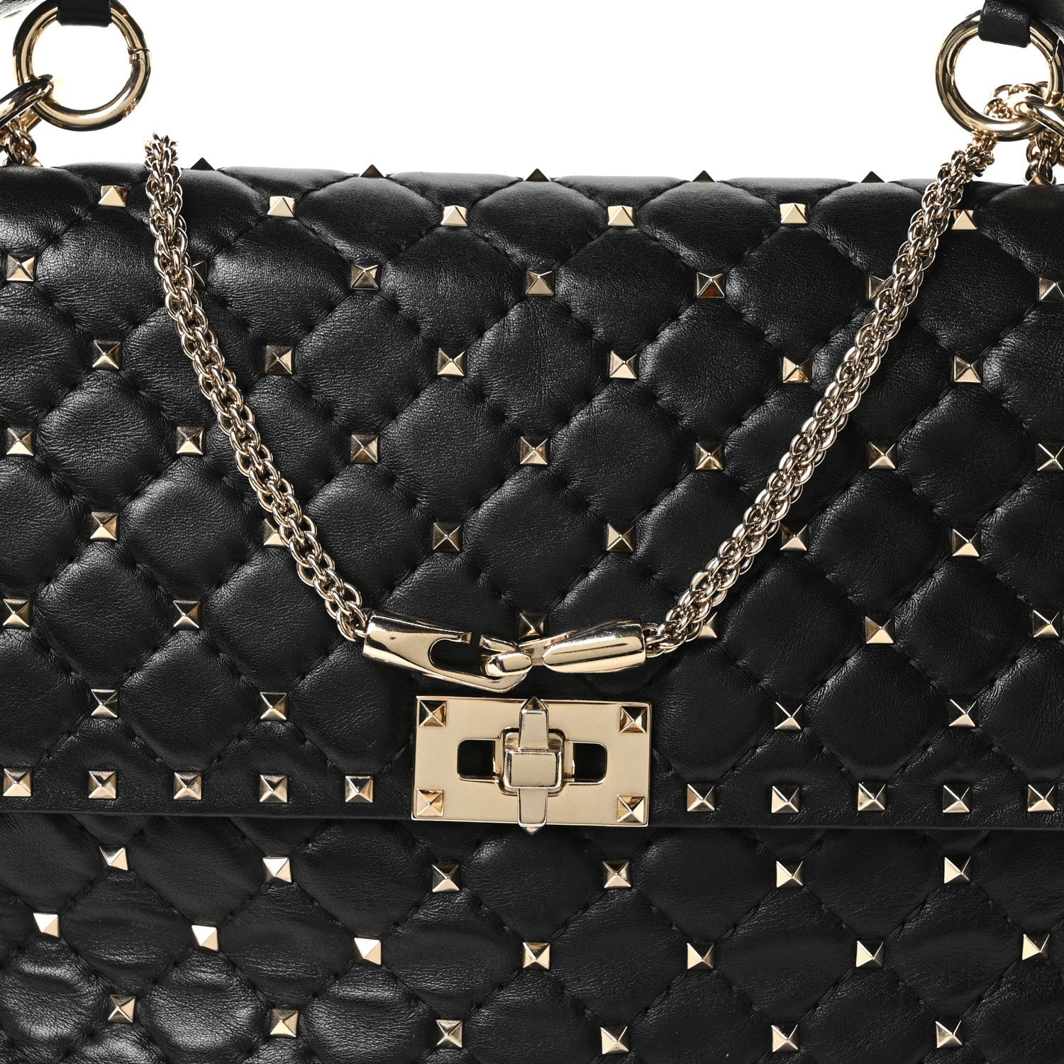 Craquele Nappa Large Rockstud Spike Shoulder Bag Black