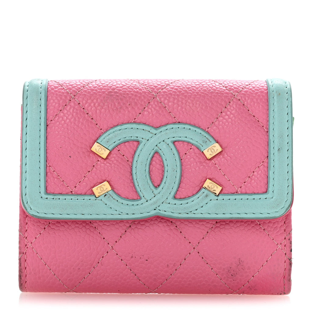 Caviar Quilted Filigree Flap  Holder Pink Blue Green