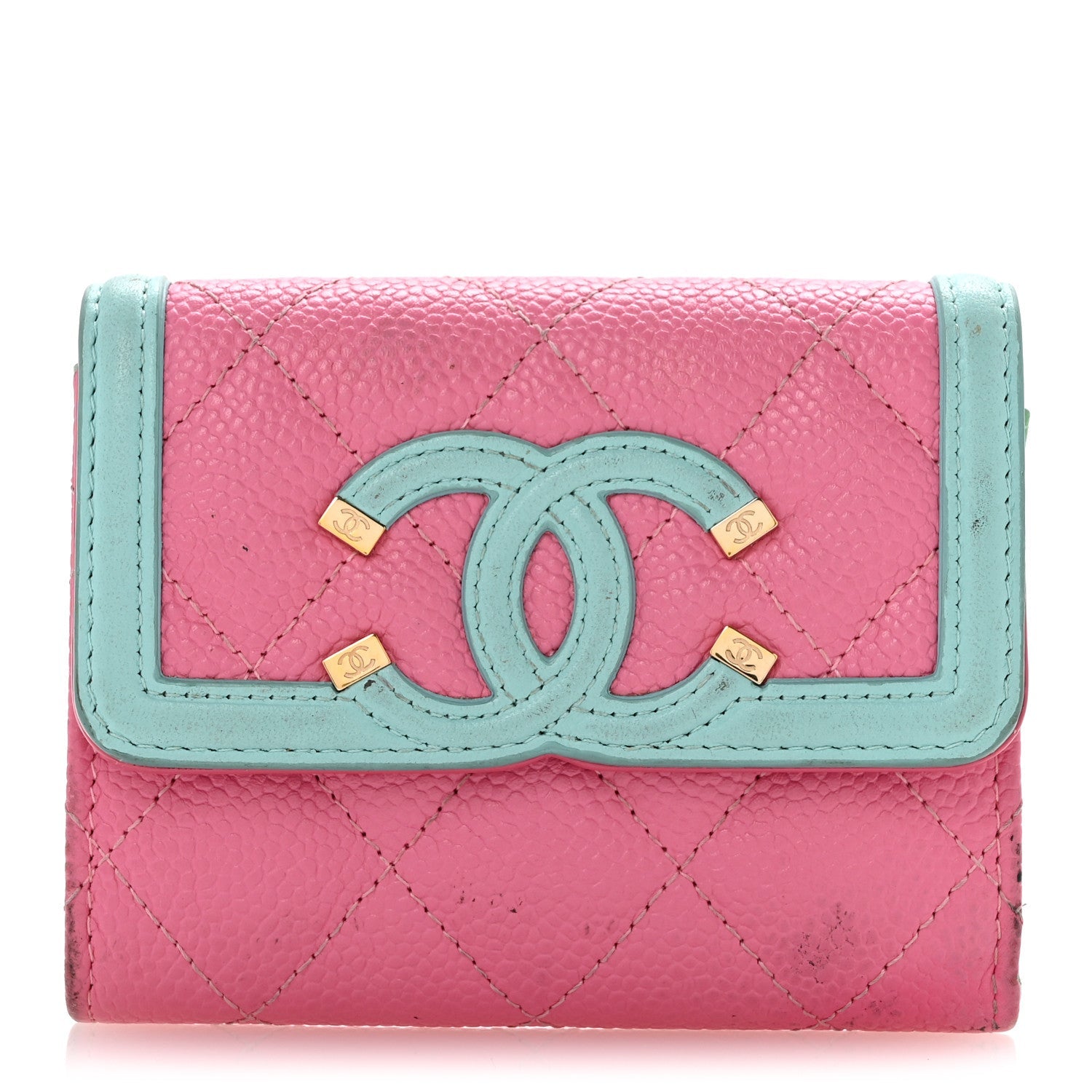 Caviar Quilted Filigree Flap  Holder Pink Blue Green