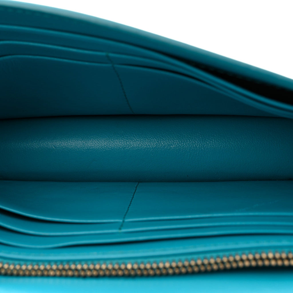 Calfskin Greca Goddess Wallet On Chain Blue
