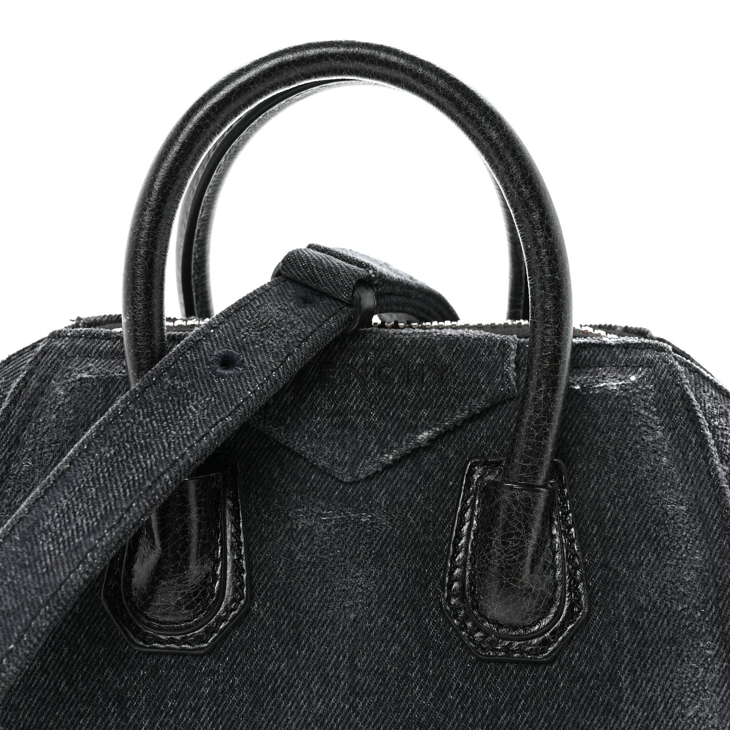 Washed Denim Mini Antigona Shoulder Bag Black