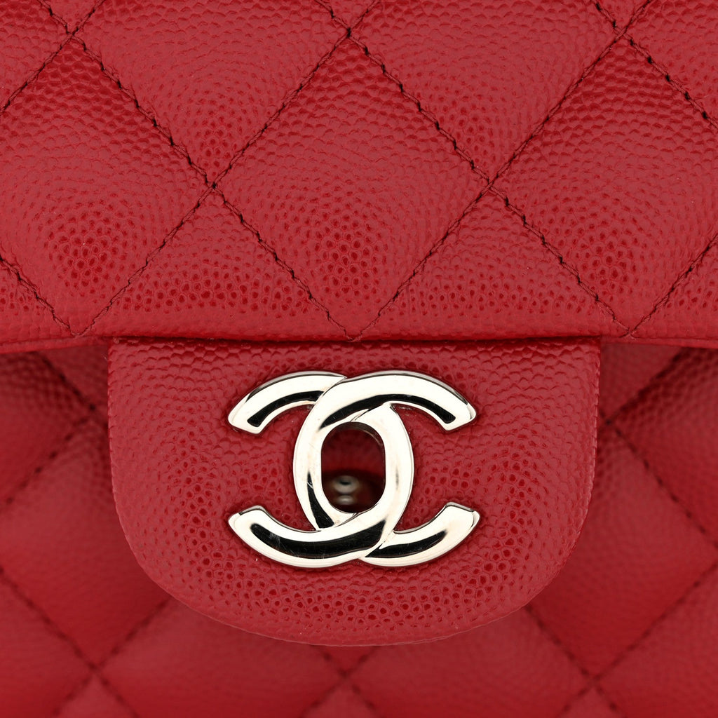 Caviar Quilted Mini Rectangular Flap Dark Red