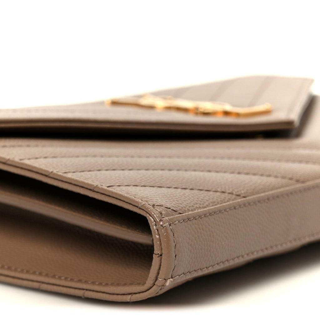 Grain De Poudre Matelasse Chevron Monogram Chain Wallet Dark Beige