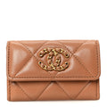 Lambskin Quilted Chanel 19 Flap  Holder Brown