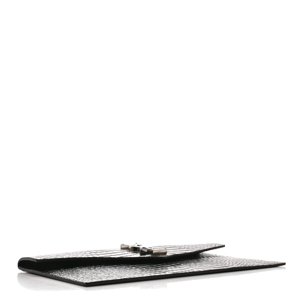 Calfskin Crocodile Embossed Uptown Monogram Pouch Black
