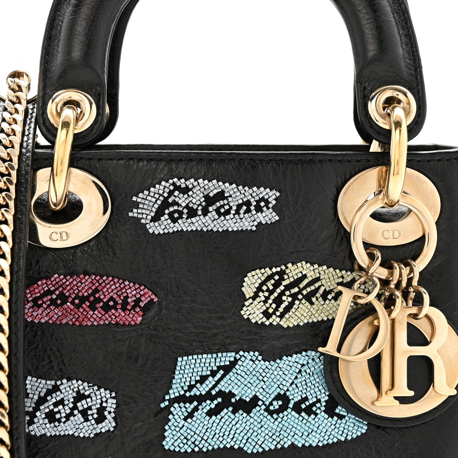 Calfskin Beaded Mini Lady Dior Black