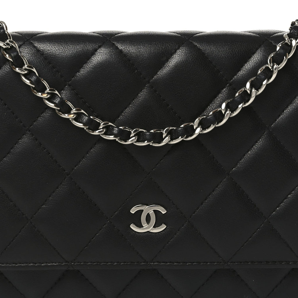 Lambskin Quilted Wallet On Chain WOC Black